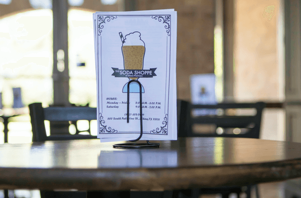 Photo of a Soda Shoppe menu